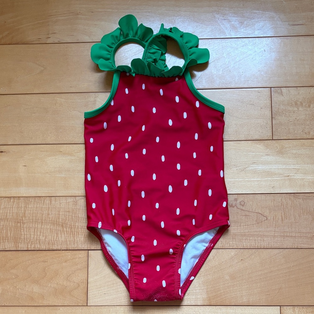 Old Navy Girls Red Swim One-Piece with Green Ruffle Straps